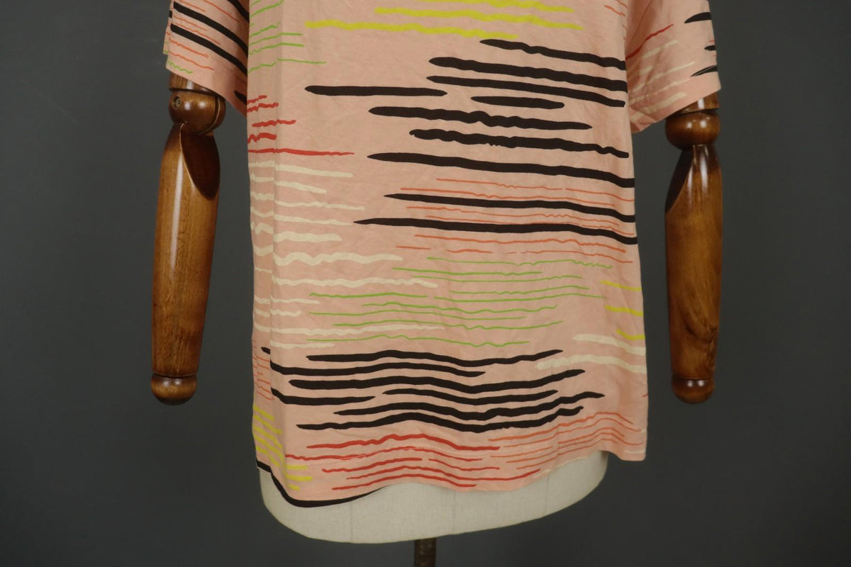 GUDRUN SJODEN Multi Striped Cotton Short Sleeve V-Neck Pullover Blouse Top Sz L