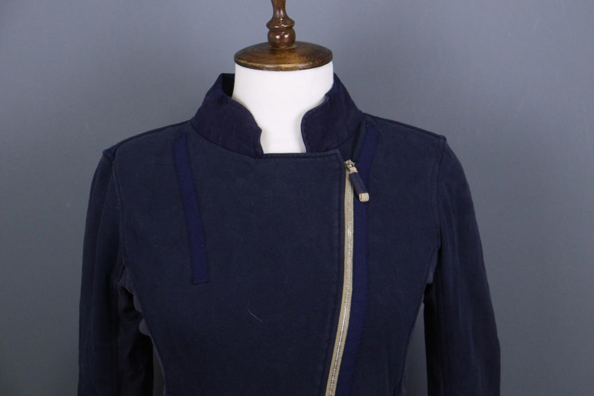 FRAUENSCHUH Blue 100%Cotton Mock Neck Long Sleeve Zipper Pockets Jacket – Size 2