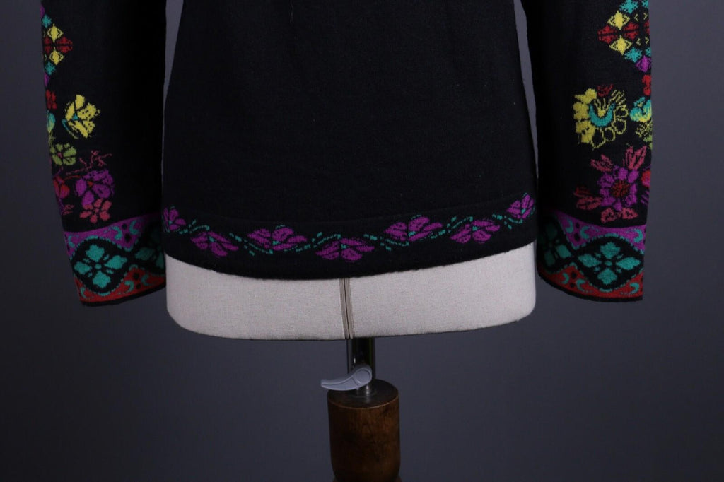 IVKO Black Intarsia Pattern Wool Floral Knit Sweater – Size 40 / S