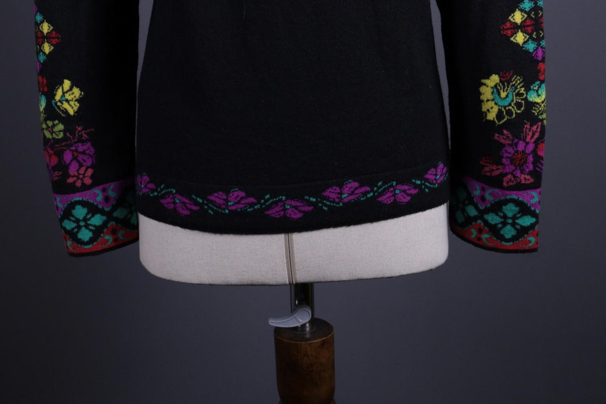 IVKO Black Intarsia Pattern Wool Floral Knit Sweater – Size 40 / S