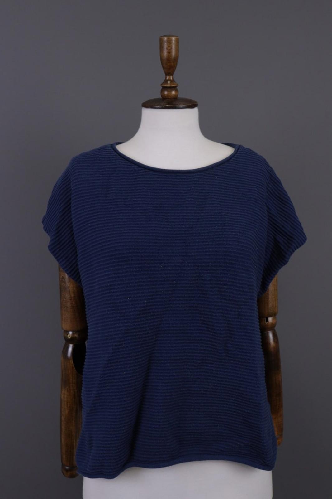GUDRUN SJODEN Blouse Top Blue Striped Round Neck Short Sleeve Pullover M/L