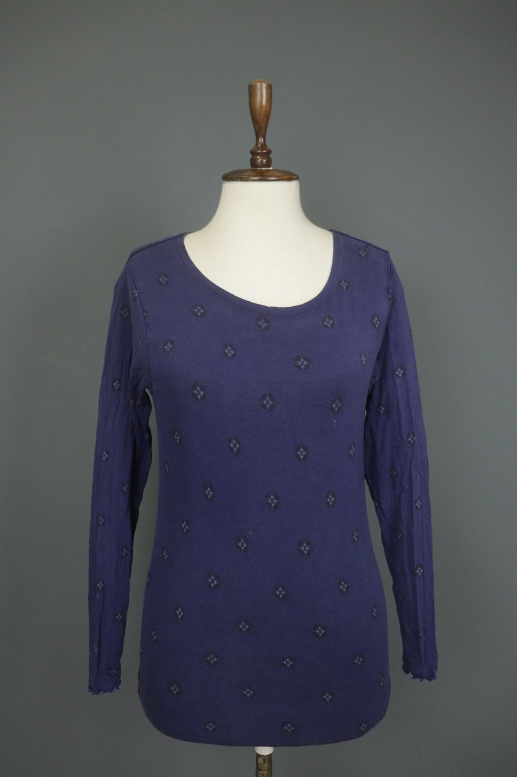 GUDRUN SJODEN Navy Printed Round Neck Long Sleeve Pullover Blouse Top – Size S