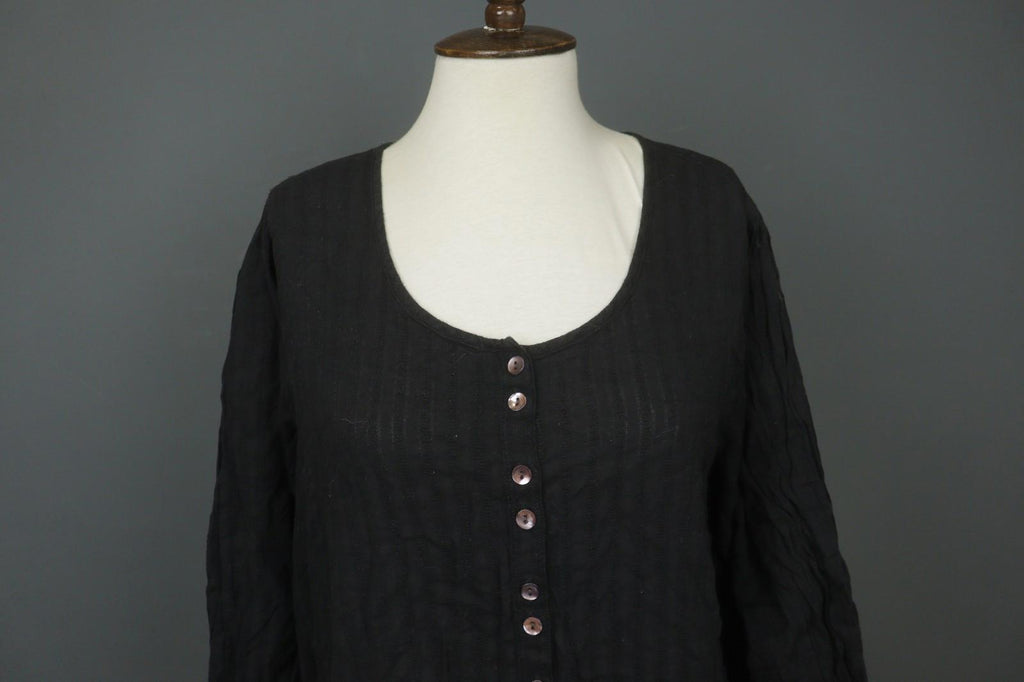GUDRUN SJODEN Black 100% Cotton Scoop Neck Button Front Shirt Dress – Size XL