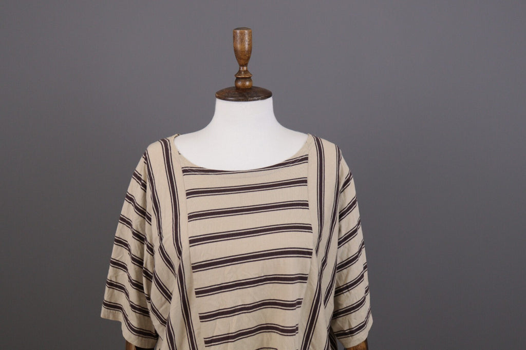 Gudrun Sjoden Beige Striped Short Sleeve Lagenlook Relaxed Blouse Shirt – Size M