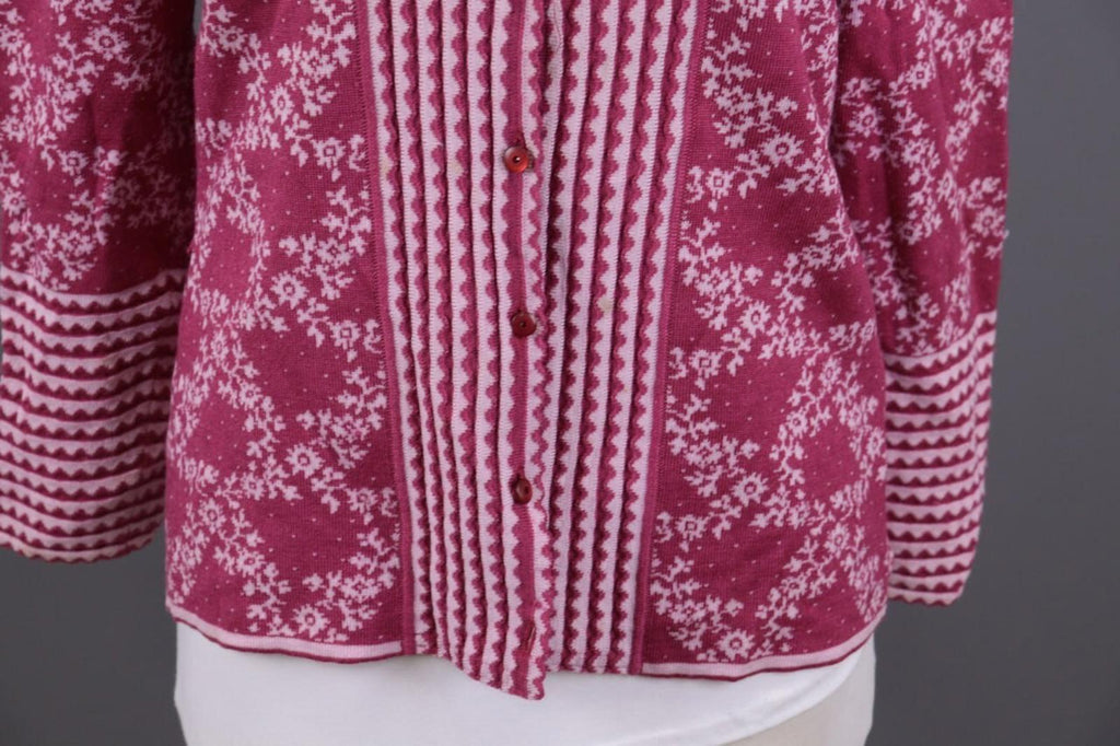 OLENA ESPELAND Pink Floral Wool Silk Knit Cardigan Sweater – Size M