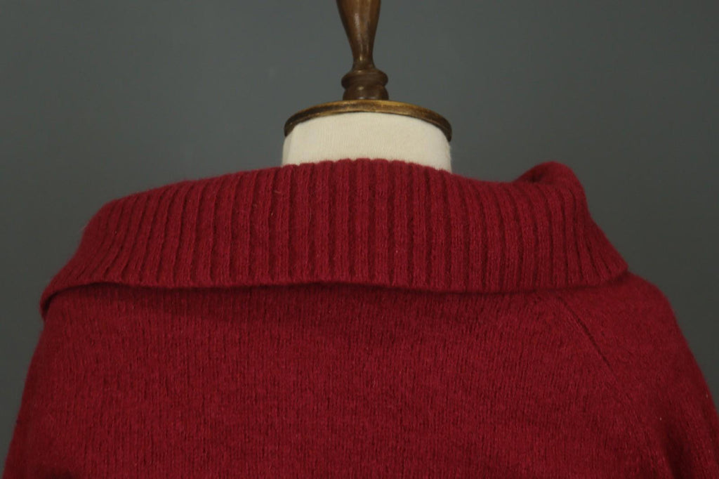 GUDRUN SJODEN Red Knitted Embroidered Raglan Sleeve Mock Neck Sweater – Size M