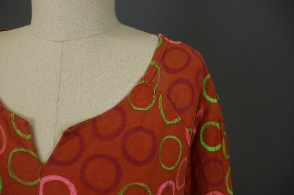 GUDRUN SJODEN Orange Polka Dot Viscose Long Sleeve Pullover Shift Dress – Size L
