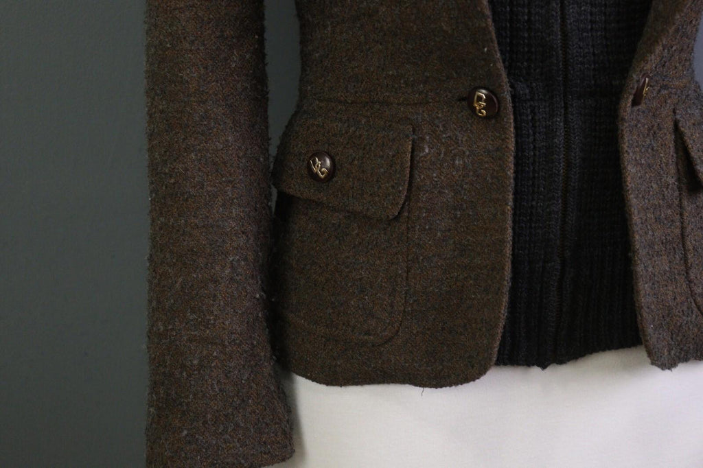 DOLCE&GABBANA Brown and Black Wool Full Zip Sweater with Blazer Jacket – Size 42