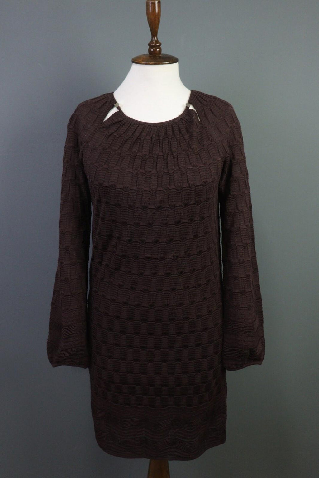 MISSONI Brown Wool Knit A-Line Stretch Sweater Knee Length Dress