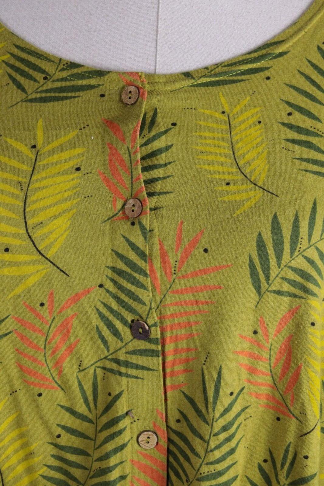 GUDRUN SJODEN Green Floral Button Down Lagenlook Sleeveless Blouson Dress – Size L