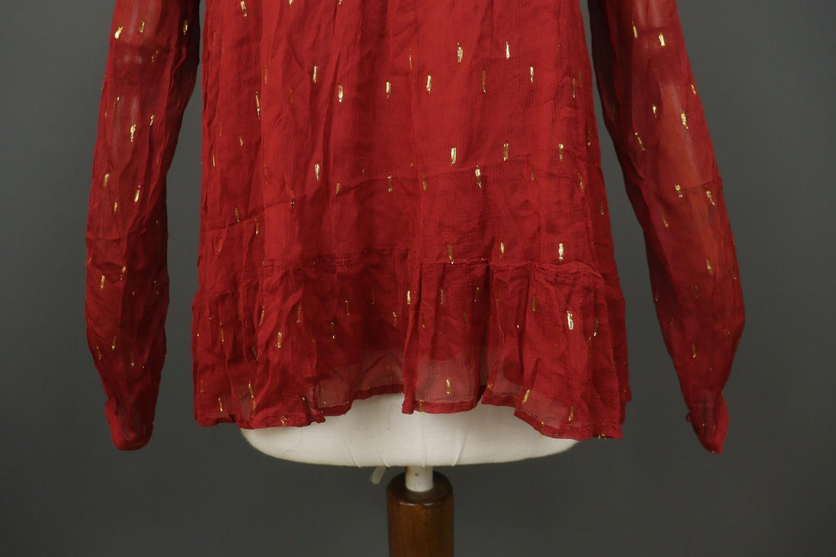 SEZANE Red Metallic Viscose V-Neck Summer Casual Pullover Blouse Top – Size 40