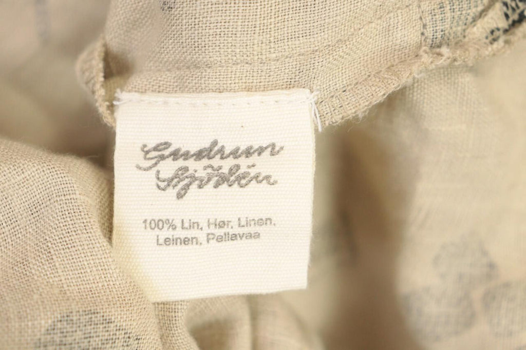 GUDRUN SJODEN Beige Printed Linen Long SLeeve Lagenlook Blouse Tunic Shirt Sz M