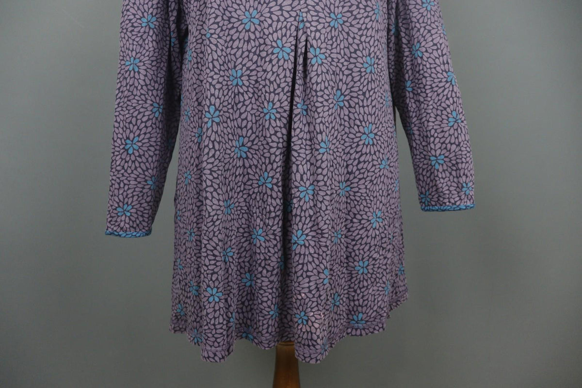 GUDRUN SJODEN Purple Floral Lyocell Long Sleeve Round Neck Shift Dress – Size XL