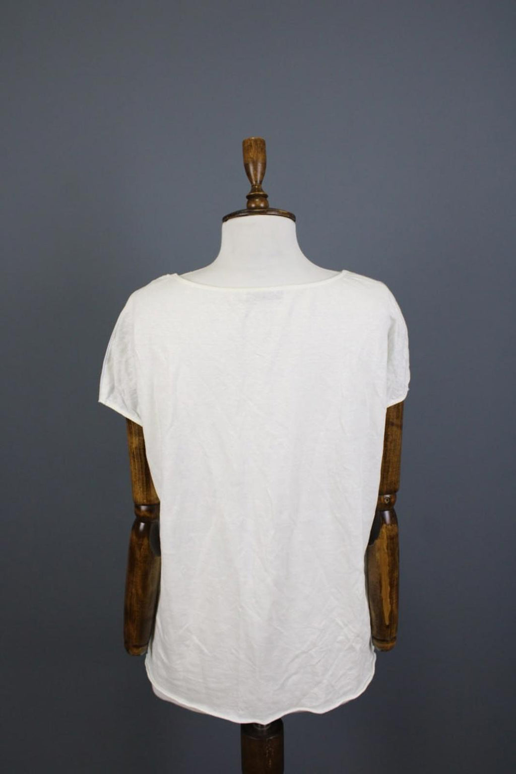 FABIANA FILIPPI White Crew Neck Cap Sleeve Metallic High-Low Blouse Top S/M