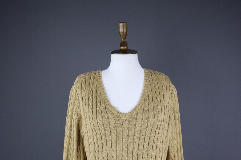 LAUREN RALPH LAUREN Beige Cable Knit Long Sleeve Sweater – Size XL
