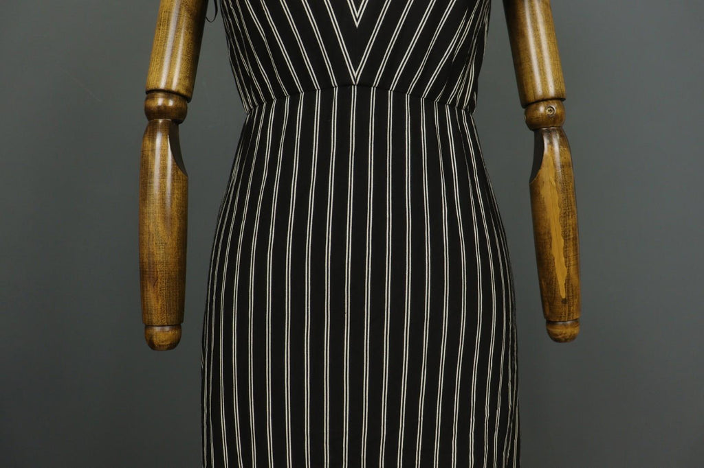 MAX MARA Black White Striped Viscose Deep V-Neck Back Zip Sheath Dress – Size S