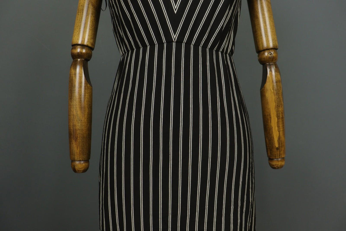 MAX MARA Black White Striped Viscose Deep V-Neck Back Zip Sheath Dress – Size S