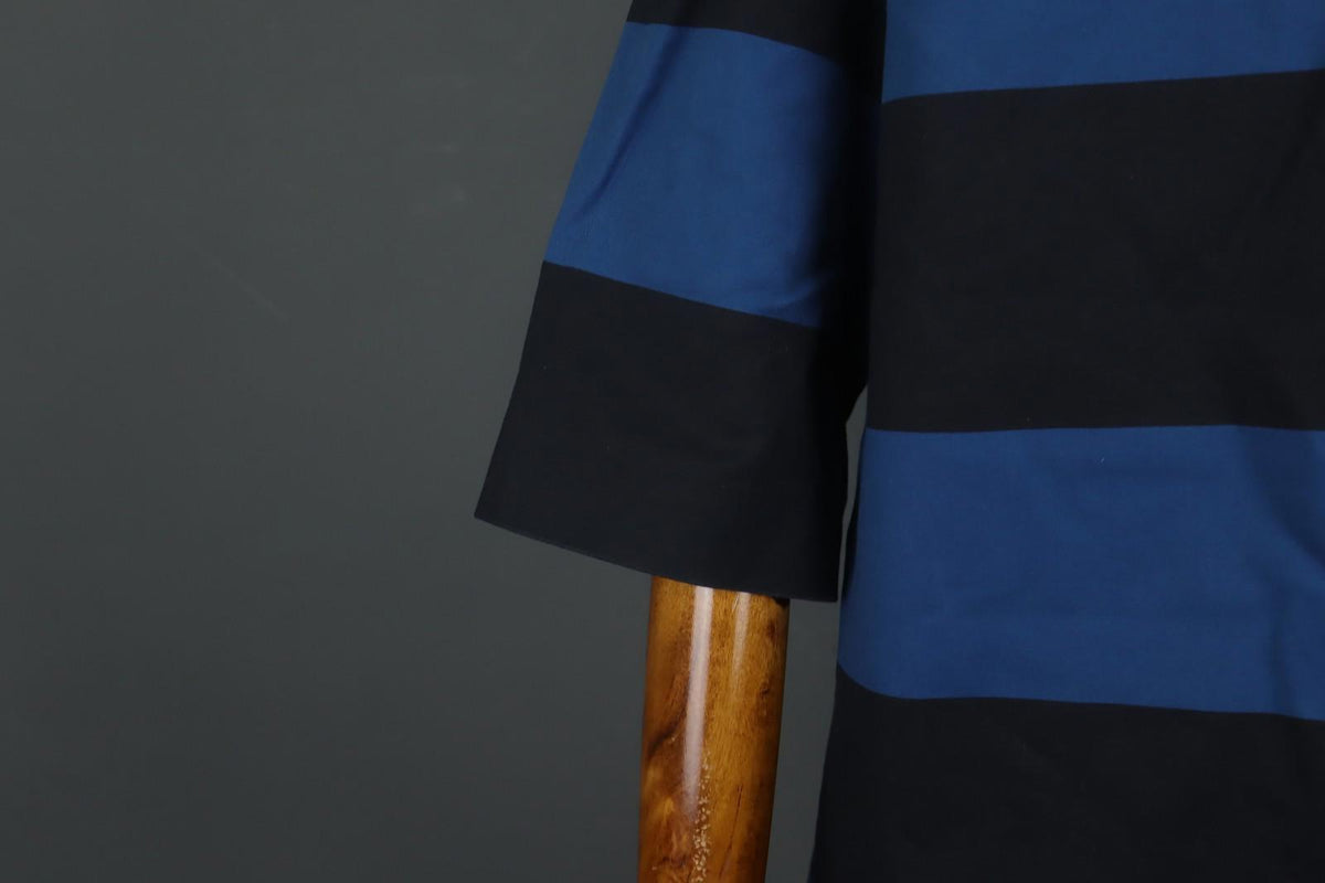 MARIMEKKO LAVINIA Blue Black Striped Cotton Short Sleeve Tunic Top – Size 42