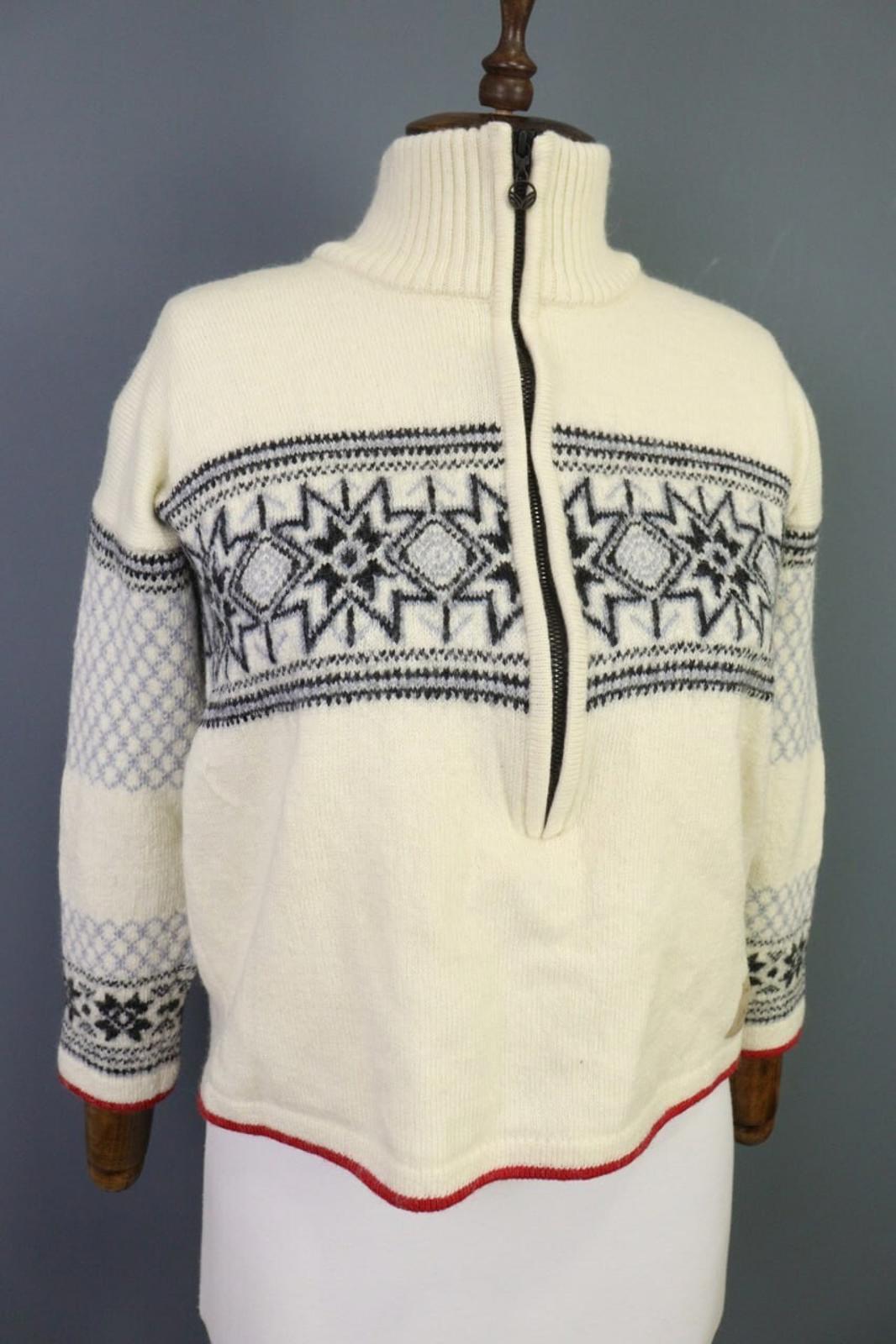 DALE OF NORWAY Beige Snowflakes 1/4 Zip Knit Ski Sweater – Size M