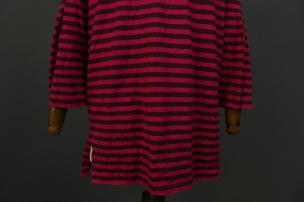 MARIMEKKO Red Black Striped 100% Cotton Long Sleeve Round Neck Shift Dress