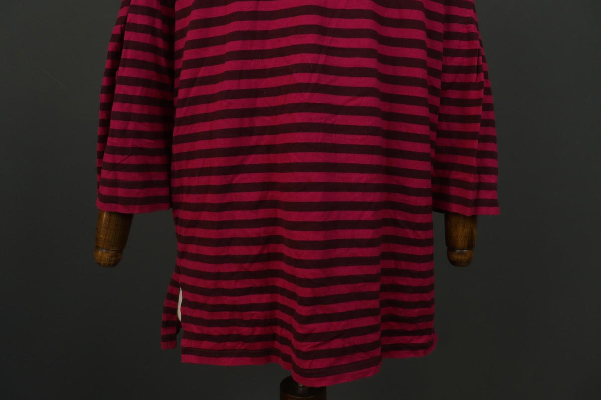 MARIMEKKO Red Black Striped 100% Cotton Long Sleeve Round Neck Shift Dress
