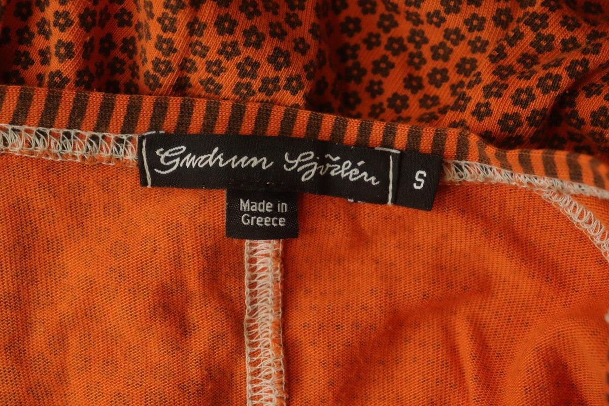 GUDRUN SJÖDEN Orange Printed Modal 3/4 Sleeve Round Neck Sheath Dress – Size S