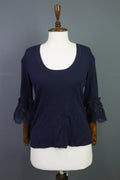 Oscan De La Renta Blue 3/4 Sleeve Ribbed Wool Cropped Sweater – Size L