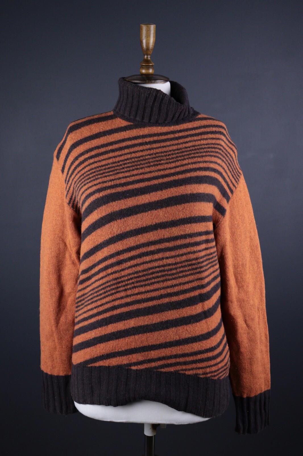 VERSACE JEANS COUTURE Orange Striped Wool Knit Long Sleeve Sweater – Size XL