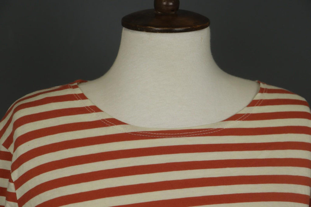 GUDRUN SJODEN Orange White Striped Comfort Long Sleeve Pullover Blouse Top Sz M