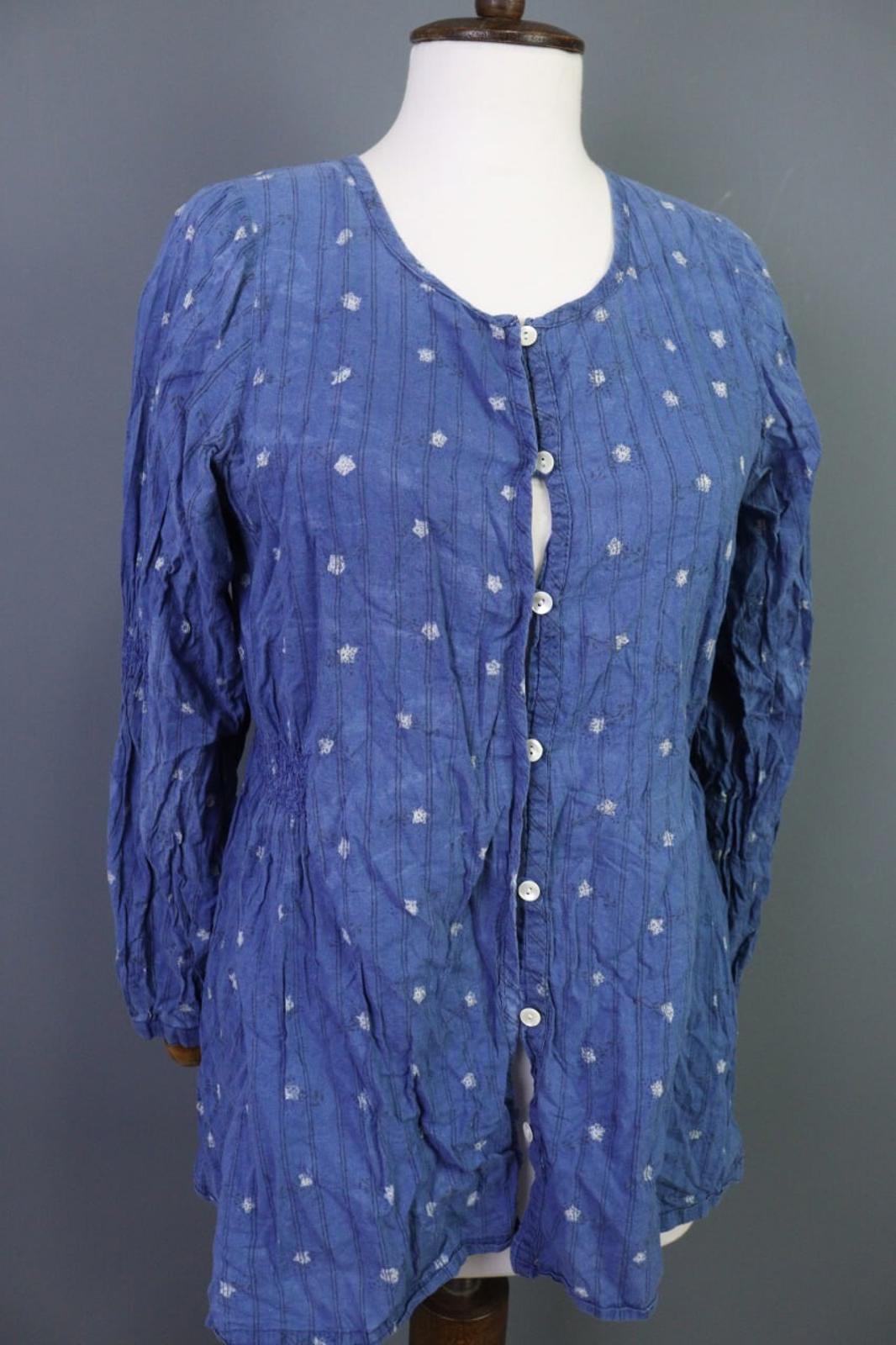 GUDRUN SJODEN Blue Floral Button Up Long Sleeve Top Shirt – Size S