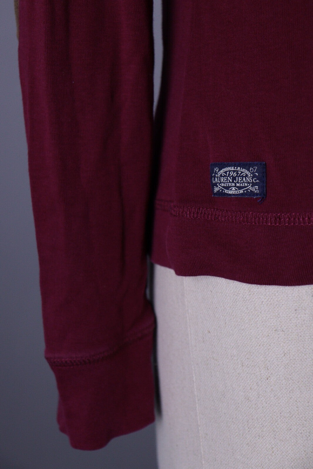 Lauren Jeans Co. Ralph Lauren Burgundy Elbow Patches Long Sleeve Top Shirt Sz M