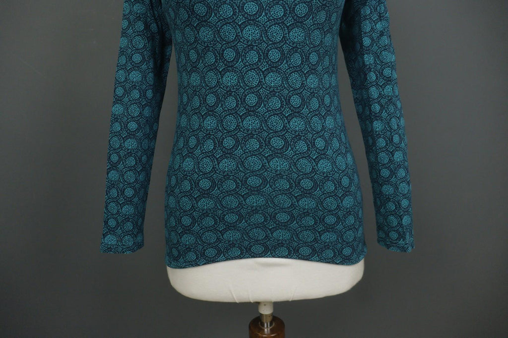 MARIMEKKO Teal Geometric Print Cotton Round Neck Long Sleeve Blouse Top – Size S