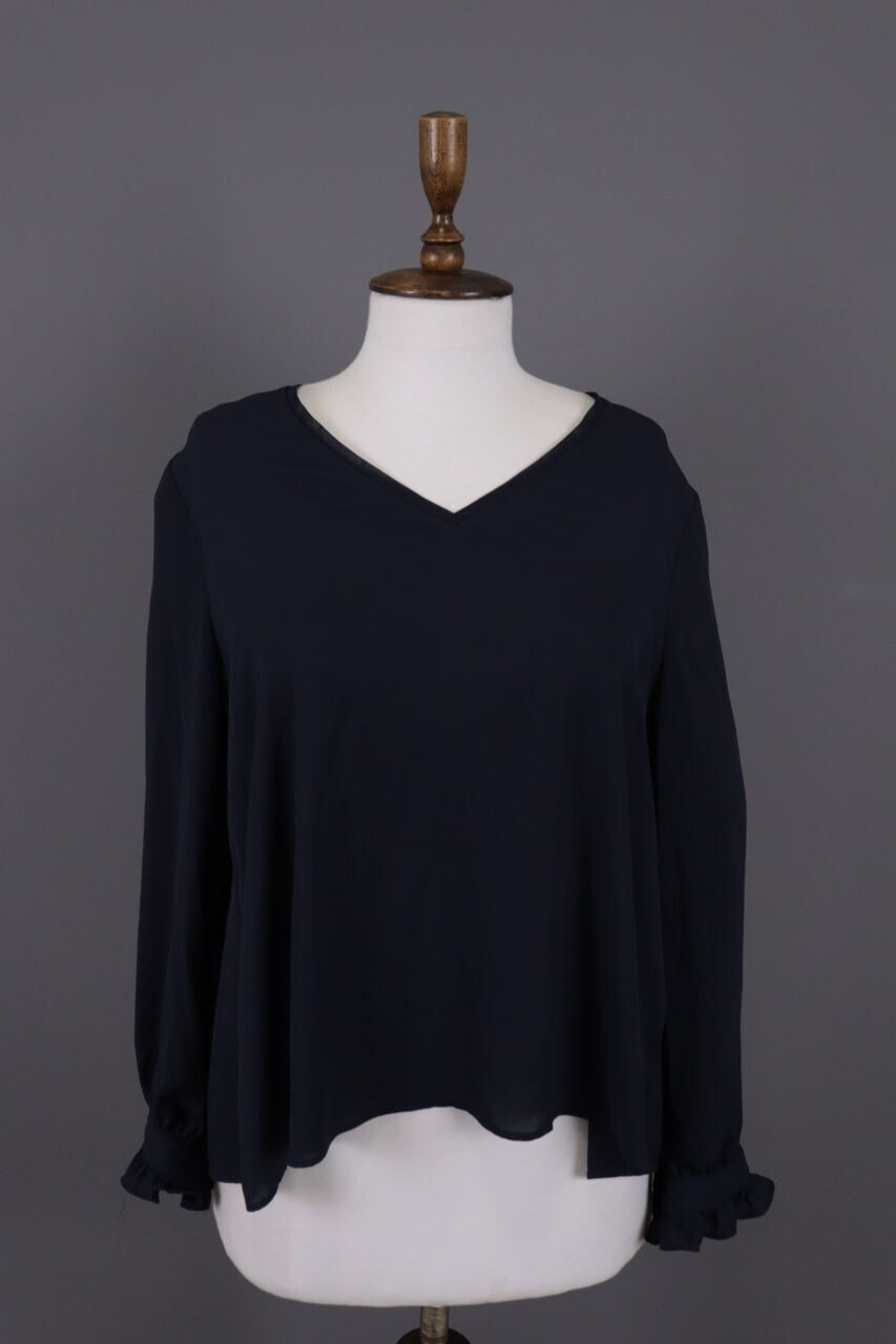Claudie Pierlot Blue Long Sleeve V-Neck Lagenlook Blouse Shirt – Size 40