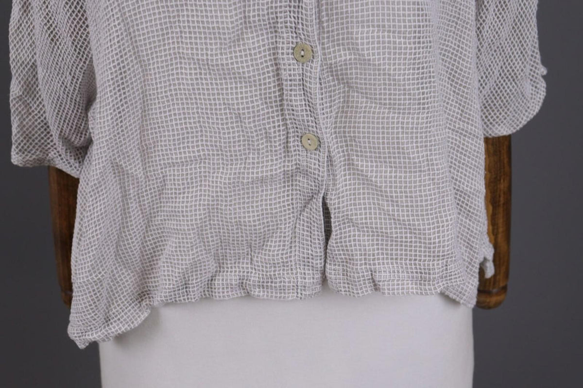 GRIZAS Gray Open Knit Silk Button Down 3/4 Sleeve Blouse Shirt Tunic – Size M