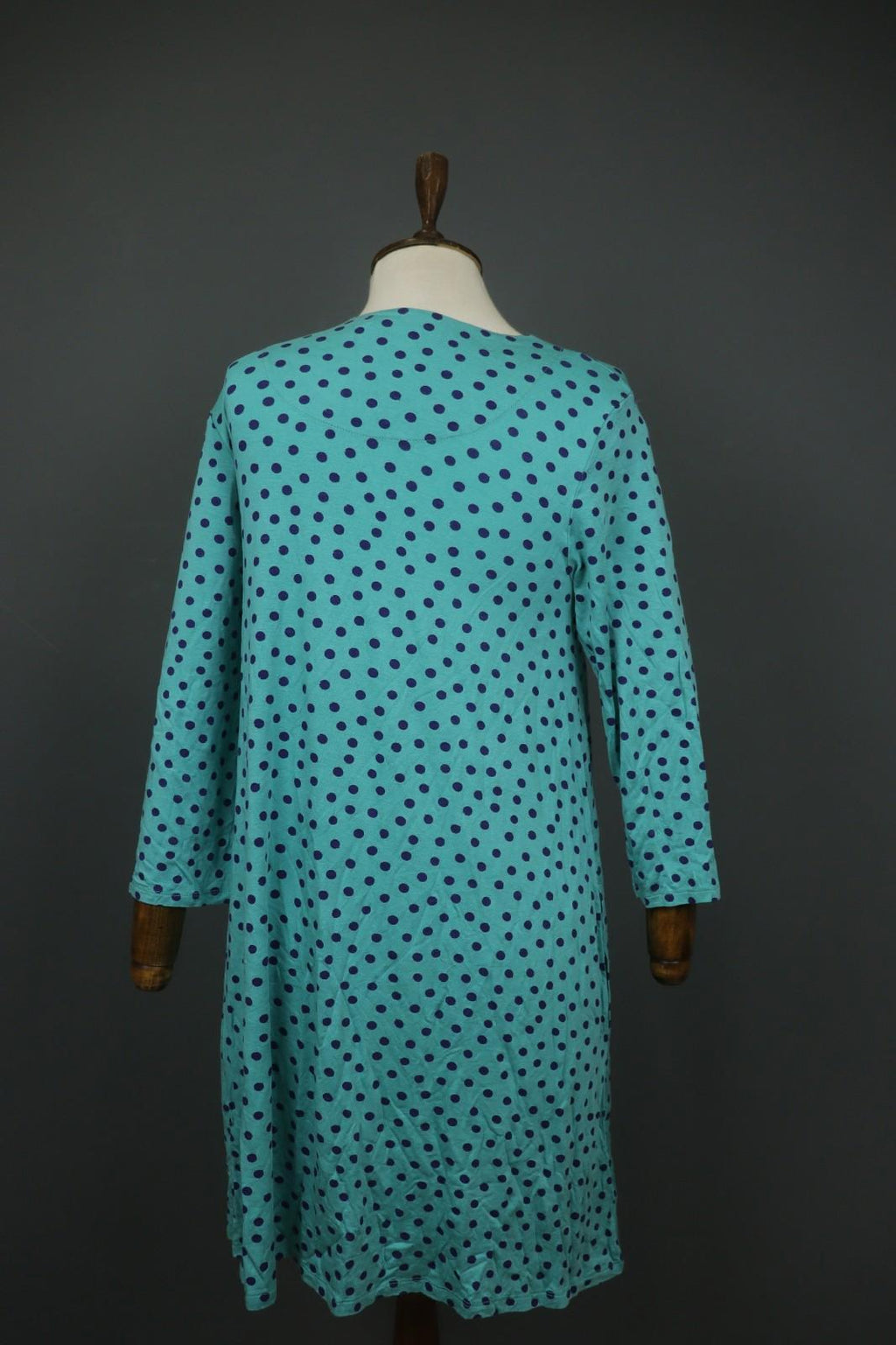 GUDRUN SJODEN Green Blue Polka Dot Round Neck Long Sleeve Tunic Dress – Size S
