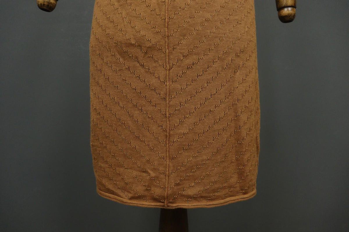 GUDRUN SJODEN Brown Ramie Open Knit Short Sleeve V-Neck Sweater Dress – Size L – Used