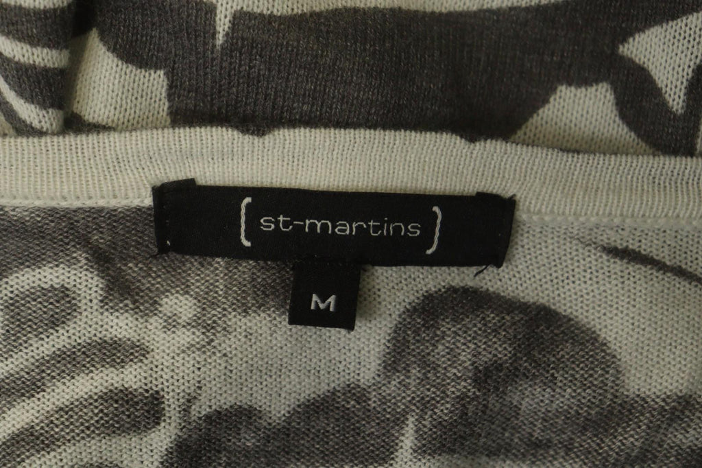 ST-MARTIN'S Black White Floral Knitted Raglan Sleeve Button Front Sweater – Size M