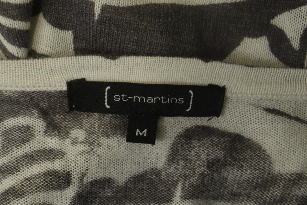 ST-MARTIN'S Black White Floral Knitted Raglan Sleeve Button Front Sweater – Size M