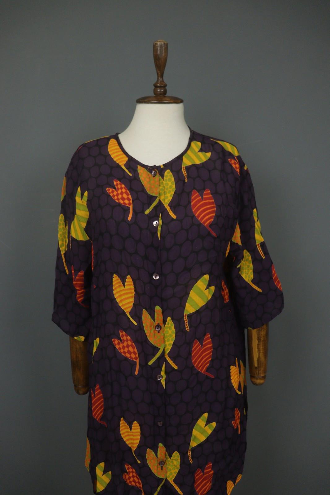 GUDRUN SJODEN Multicolor Printed Long Sleeve Button Front Sheath Dress – Size L