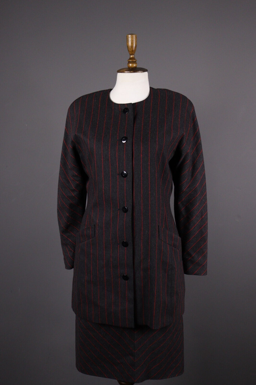 Escada by Margaretha Ley Wool Stripe 2 Piece Skirt Suit Blazer Black – Size 38