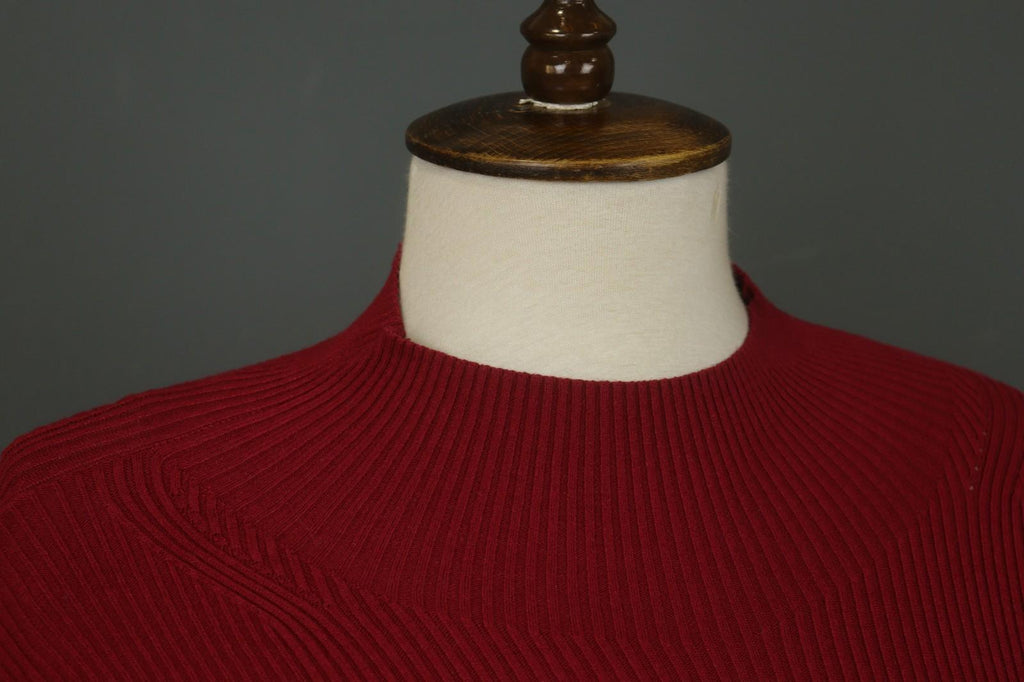 COP.COPINE Red Viscose Knitted Raglan Sleeve Mock Neck Pullover Sweater – Size M