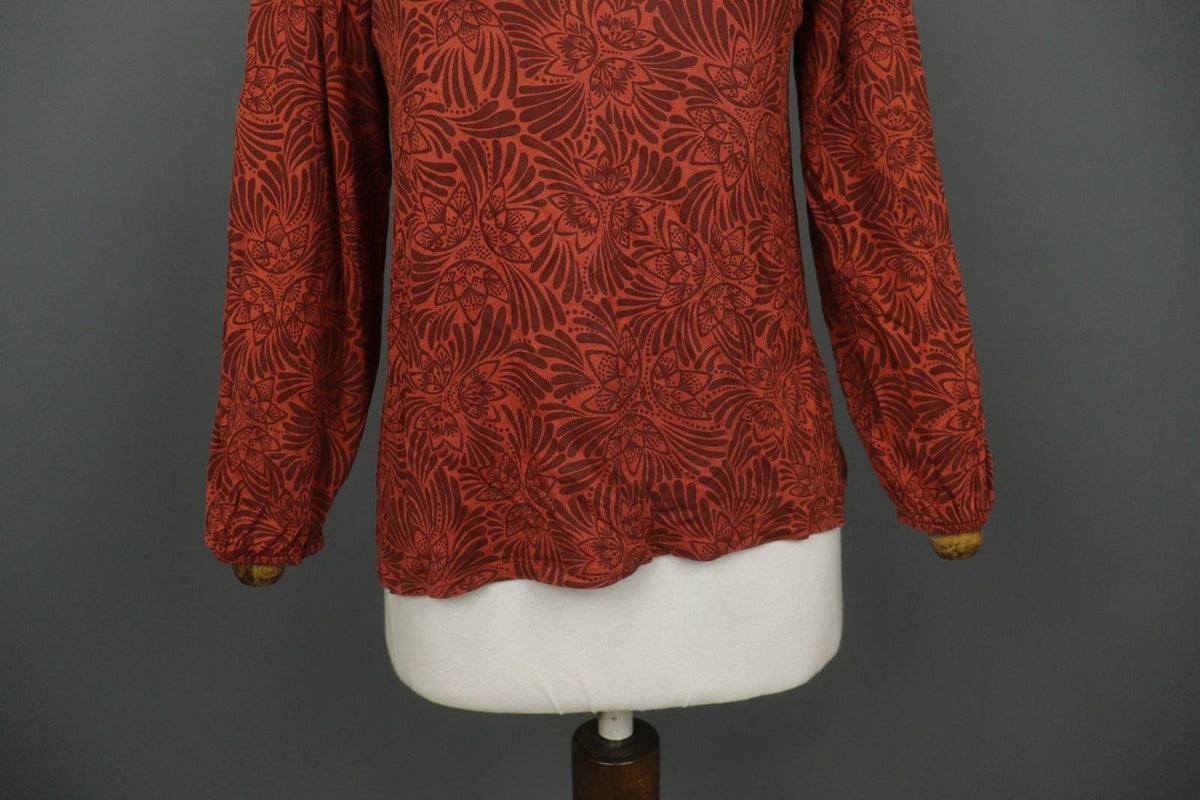 GUDRUN SJODEN Orange Floral Long Sleeve Round Neck Pullover Knit Top – Size S
