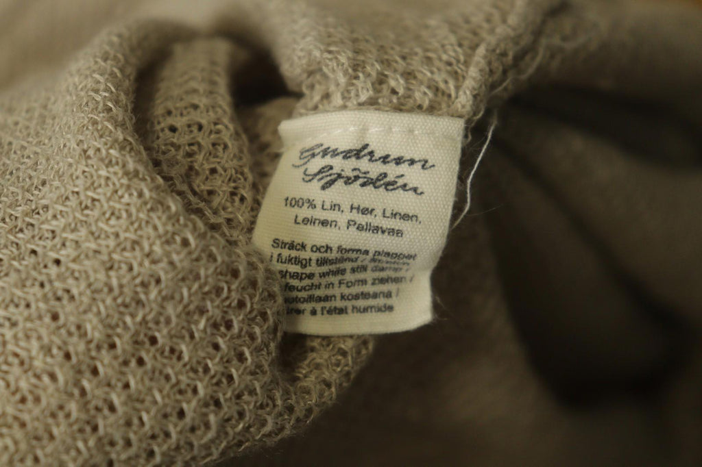 GUDRUN SJODEN Tan 100% Linen Long Sleeve Round Neck Pullover Shift Dress – Size S