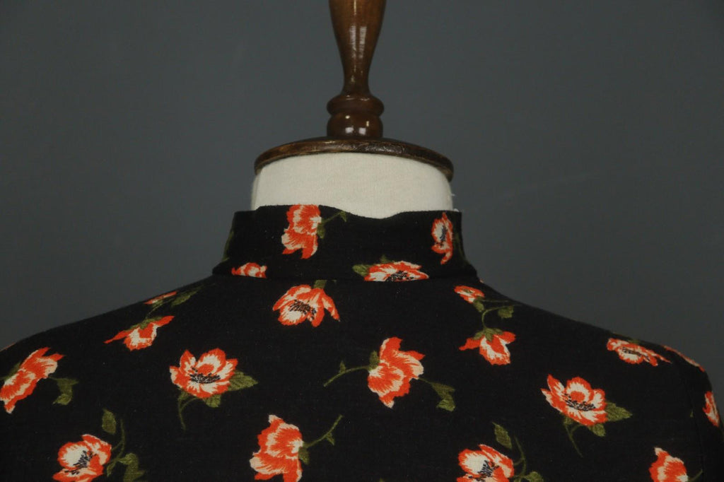 LAURA ASHLEY Black Floral Print Keyhole Front Long Sleeve Sheath Dress – Size M/L