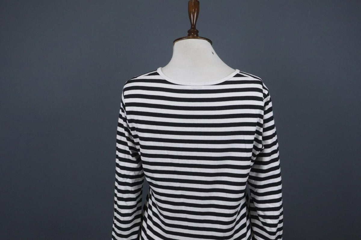 MARIMEKKO White Black Striped Round Neck Long Sleeve Stretch Blouse Top – Size S