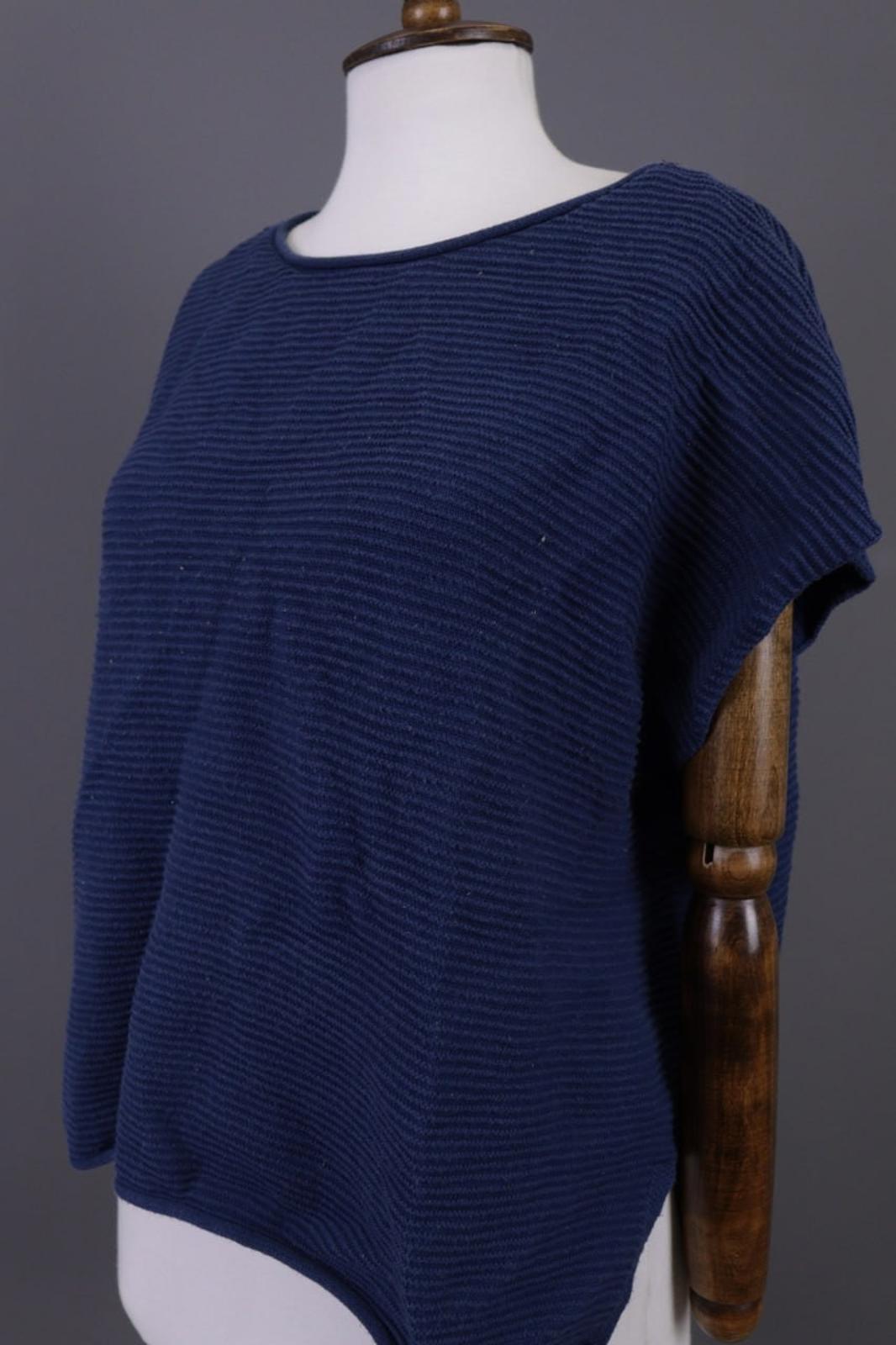 GUDRUN SJODEN Blouse Top Blue Striped Round Neck Short Sleeve Pullover M/L