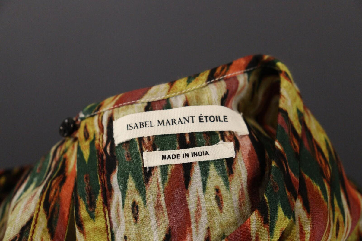 ISABEL MARANT ETOILE Multicolor Abstract Long Sleeve Blouson Top Shirt – Size 38