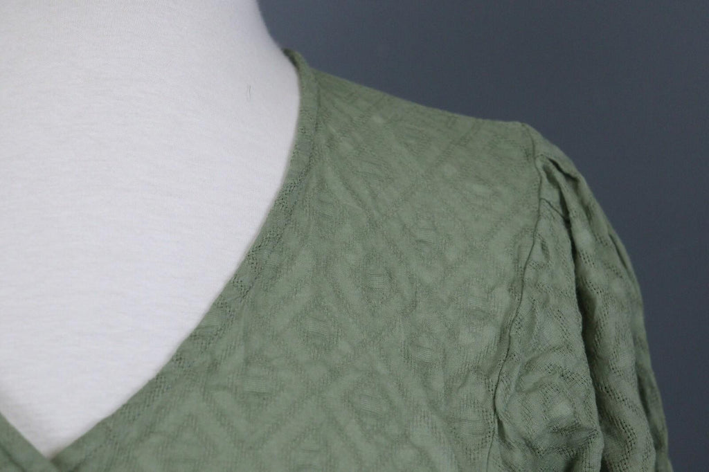 GUDRUN SJODEN Green 3/4 Sleeve Button Front Shirt Dress