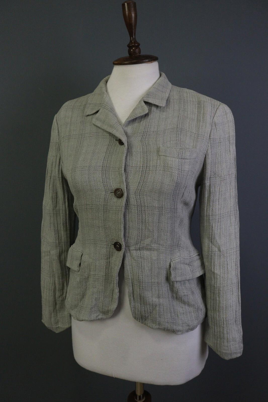 JIL SANDER Gray Plaid 100% Linen Three Button Blazer Jacket – Size 38