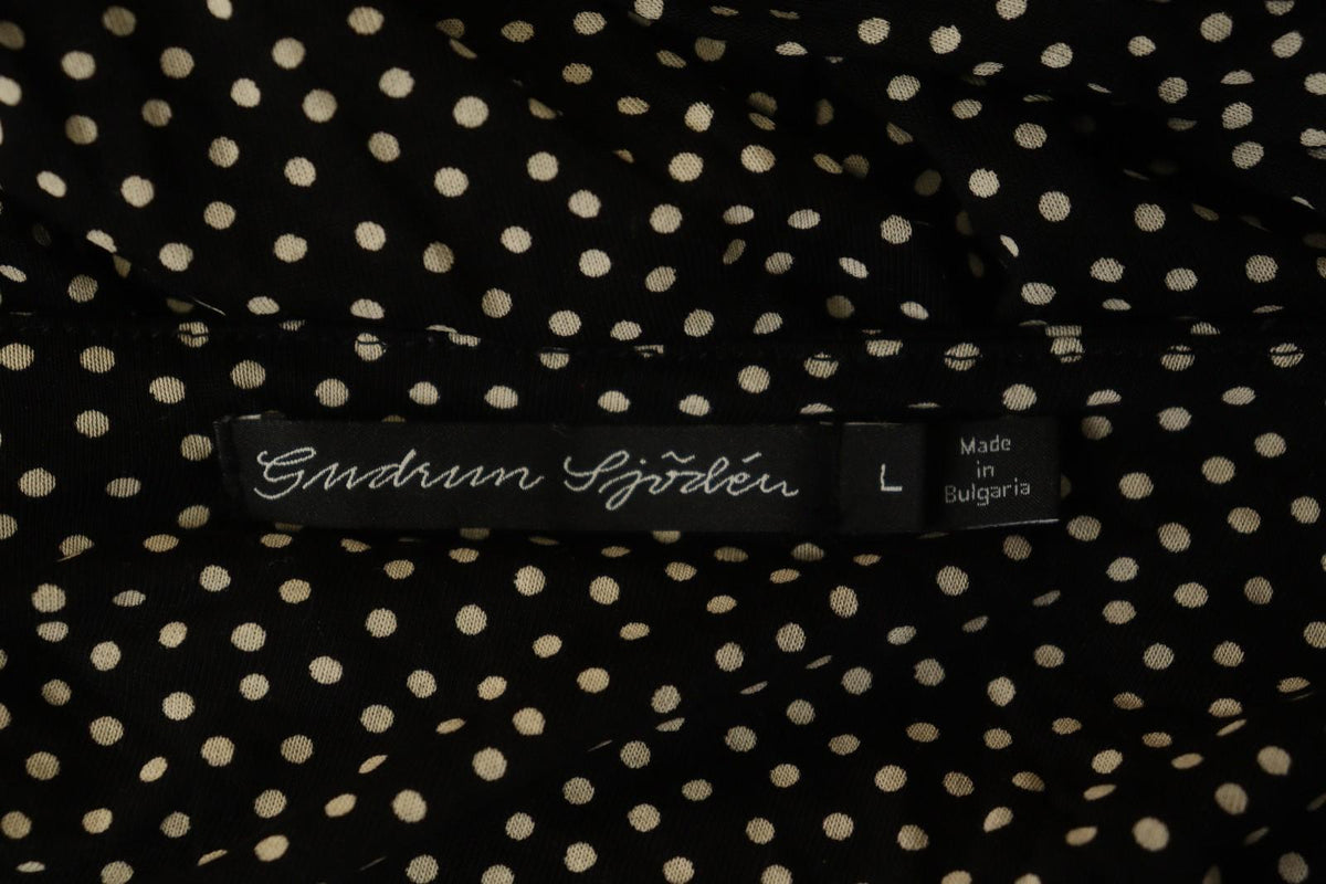 GUDRUN SJODEN Black White Polka Dot Lyocell Round Neck Pullover Sweater – Size L